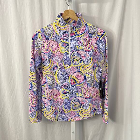 Ibkul Top Womens XS Long Sleeve Zip Mock Neck UPF 50 Blue Pink Purple - Picture 1 of 11